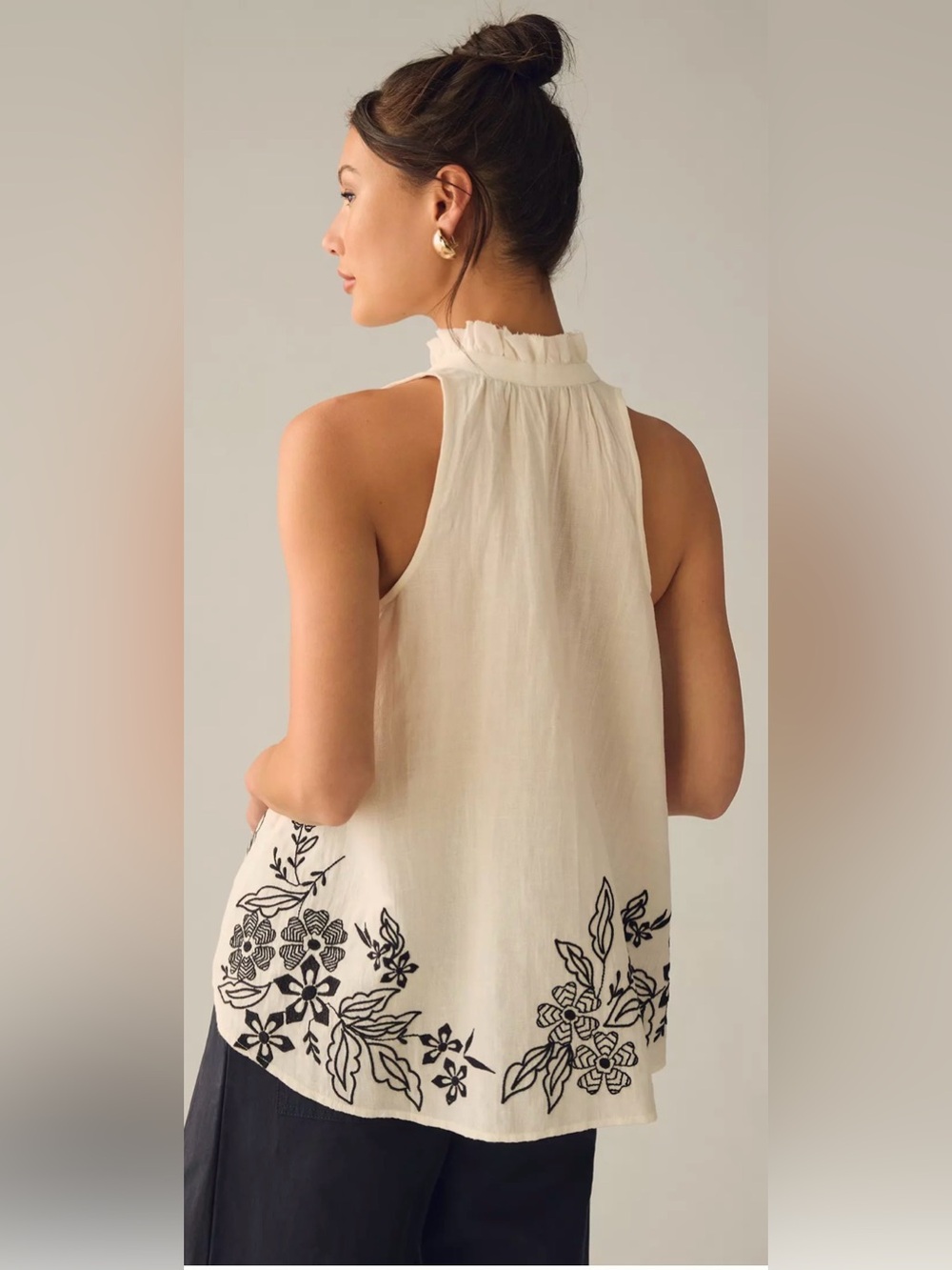 Anthropologie White Tavi Embroidered Tie Front Tank Top - Picture 11 of 11